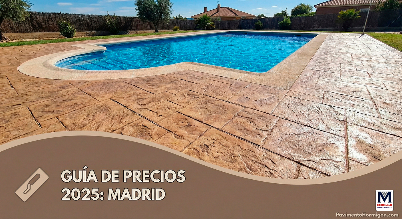 Suelo de hormigón impreso para piscina en Madrid - Guía de Precios 2025